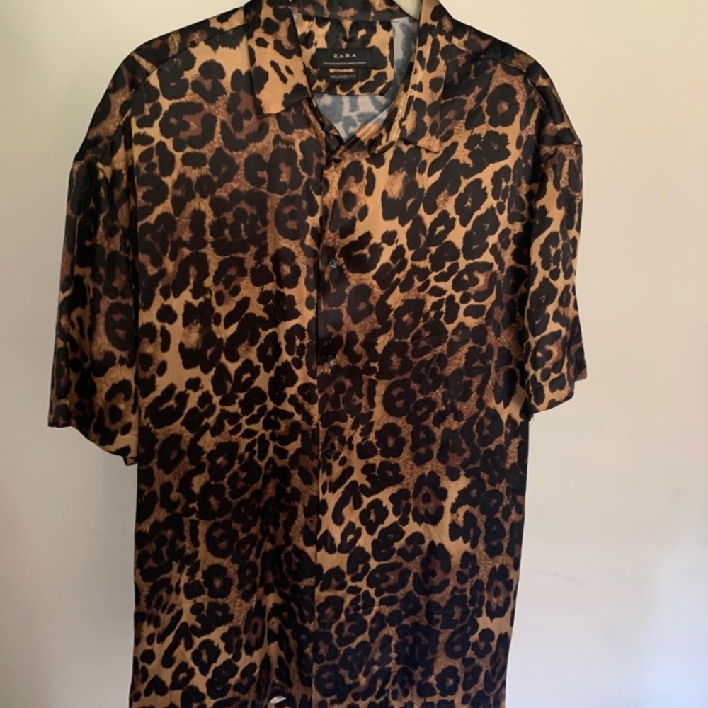 Zara satin leopard print button up
